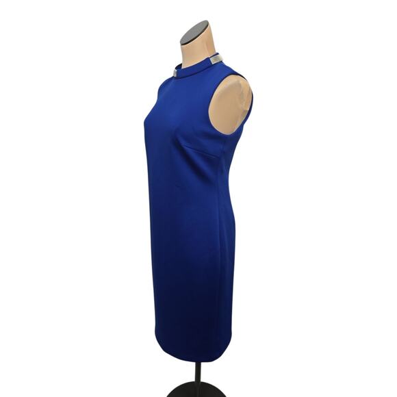 Calvin Klein Blue Polyester Blend Silver Necklace Sheath Dress Size 6 Scuba Midi - Picture 3 of 9